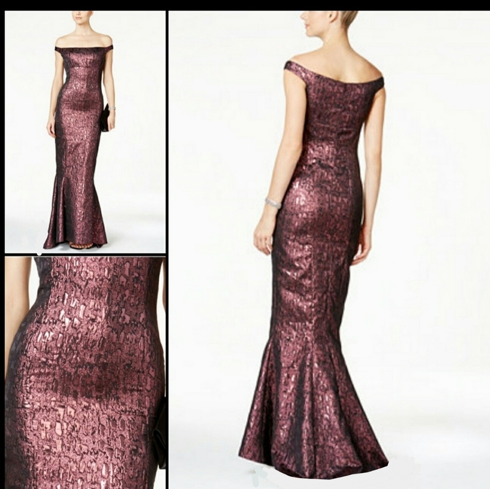 🔥 B Michael Metallic Jacquard Gown